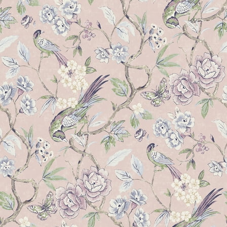 NuWallpaper Waverly Aviary Garden Pink Peel and Stick Wallpaper