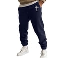 thumbnail image 3 of Men's Cross Print Joggers, Slim Fit Tapered Cuff Sweatpants with Elastic Drawstring Waist, Casual Athletic Lounge Pants for Gym, Running, and Workout Navy L, 3 of 5