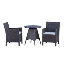 GDF Studio Healy Outdoor Wicker 3 Piece Round Bistro Set with Cushion, Multibrown and Light Brown