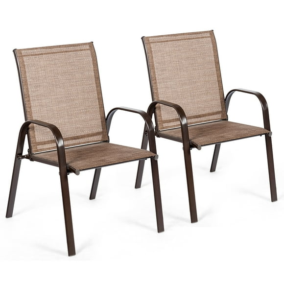 Patiojoy 2-Piece Patio Chairs Camping Garden Chairs with Armrest &Backrest Brown