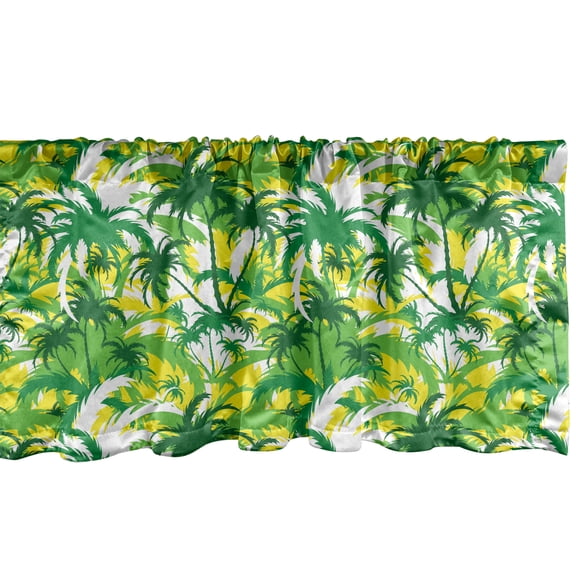 Ambesonne Exotic Valance Pack of 2, Hawaiian Palm Trees Design, 54"X12", Shamrock Green Yellow