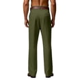 thumbnail image 4 of Men's Linen Blend Dress Pants Pleated High Waist Straight Leg Loose Fit Business Office Casual Trousers Army Green 2XL, 4 of 5