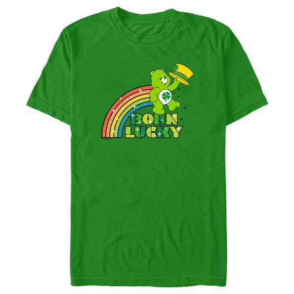 Men's Care Bears St. Patrick's Day Good Luck Bear Born Lucky Rainbow Graphic Tee Kelly Green 3X Large