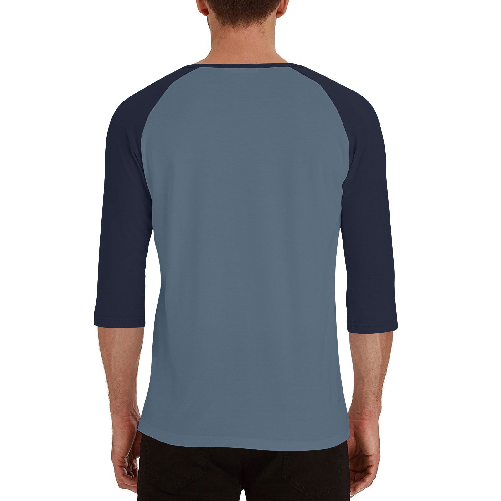 RYRJJ Henley Shirts for Men Raglan 3/4 Sleeve Baseball T-Shirts Color Block Summer Casual Cotton Sport Athletic Tee Tops(Black Blue,XXL)