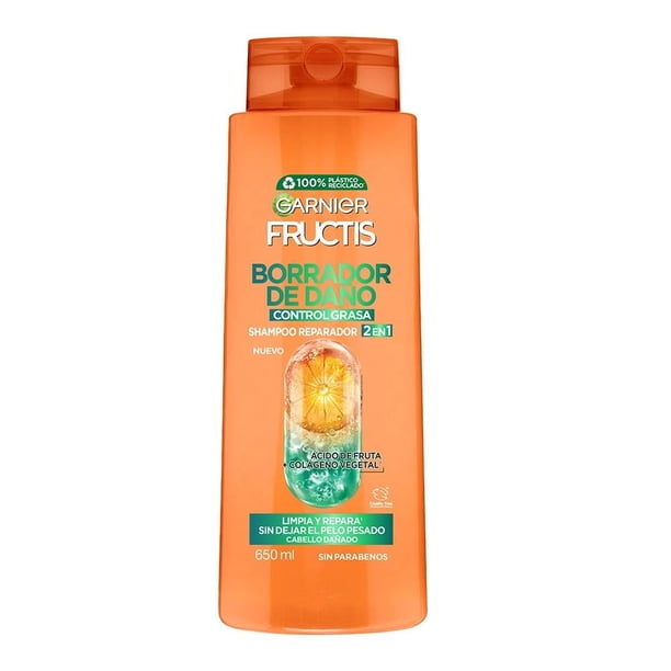 Shampoo 2en1 Garnier Fructis borrador de daño control grasa 650 ml