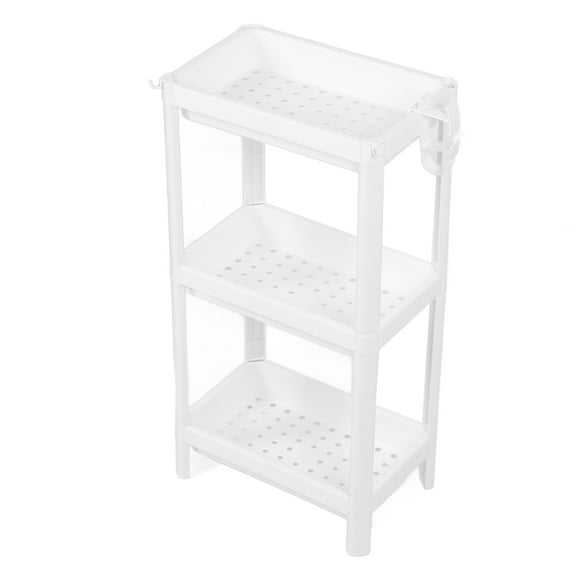 Freestanding Bathroom Storage Shelf with Wheels, Narrow Corner Moblie Shelving Unit Tower, Pantry Cart Organizer Holder for Living Room Kitchen Laundry Room Small Space