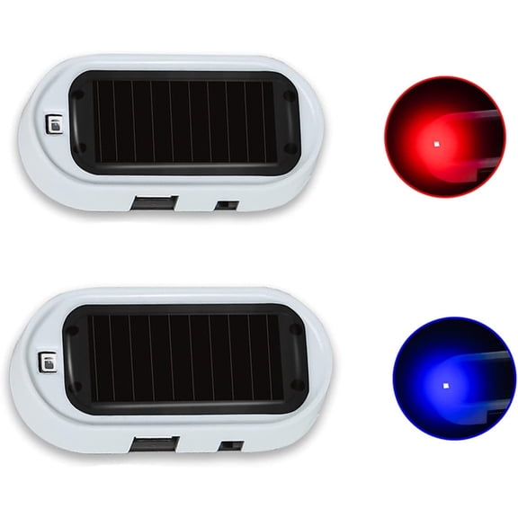 A 2PCS Solar Power Fake Car Alarm LED Light, Simulated Dummy Warning Anti-Theft LED Flashing Security Light, Car Alarm System Lamp with USB Port, 2 Red Light (White)