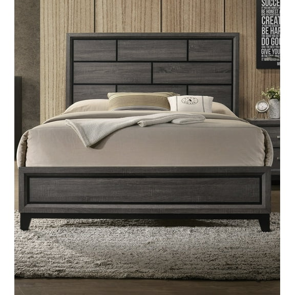 Transitional Rubber wood Eastern King Size Bedroom Set Bed Grey Finish Wooden 1pc Furniture Home Bedframe Paper veneer