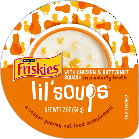 (8 Pack) Friskies Natural, Grain Free Wet Cat Complement, Lil' Soups With Chicken & Butternut Squash in Broth, 1.2 oz. Cups