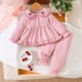 thumbnail image 2 of KPOPLK Toddler Baby Girl Clothes 9 12 18 Months 2T 3T Fall Bow Print Ruffle Long Sleeve Dress Shirt and Jogger Pant Outfit Set,Size 9-12 Months, 2 of 9