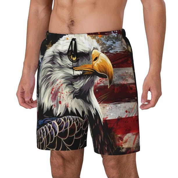 Fotbe Retro American Eagle A Traje de Baño para Hombre – Shorts de Natación de Secado Rápido con Forro y Bolsillos-3X-Large