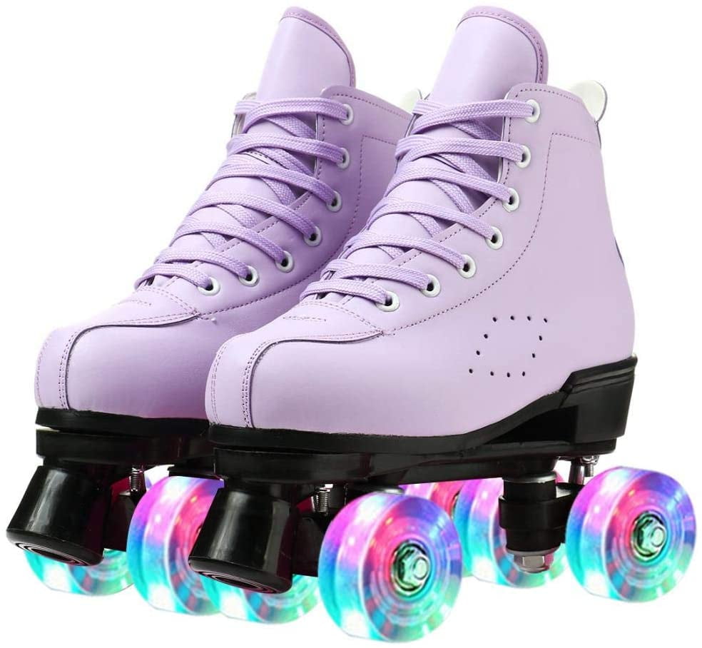 Women Roller Skates PU Leather High-top Roller Skates Four-Wheel Roller Skates Shiny Roller Skates for Unisex Kids and Adults 