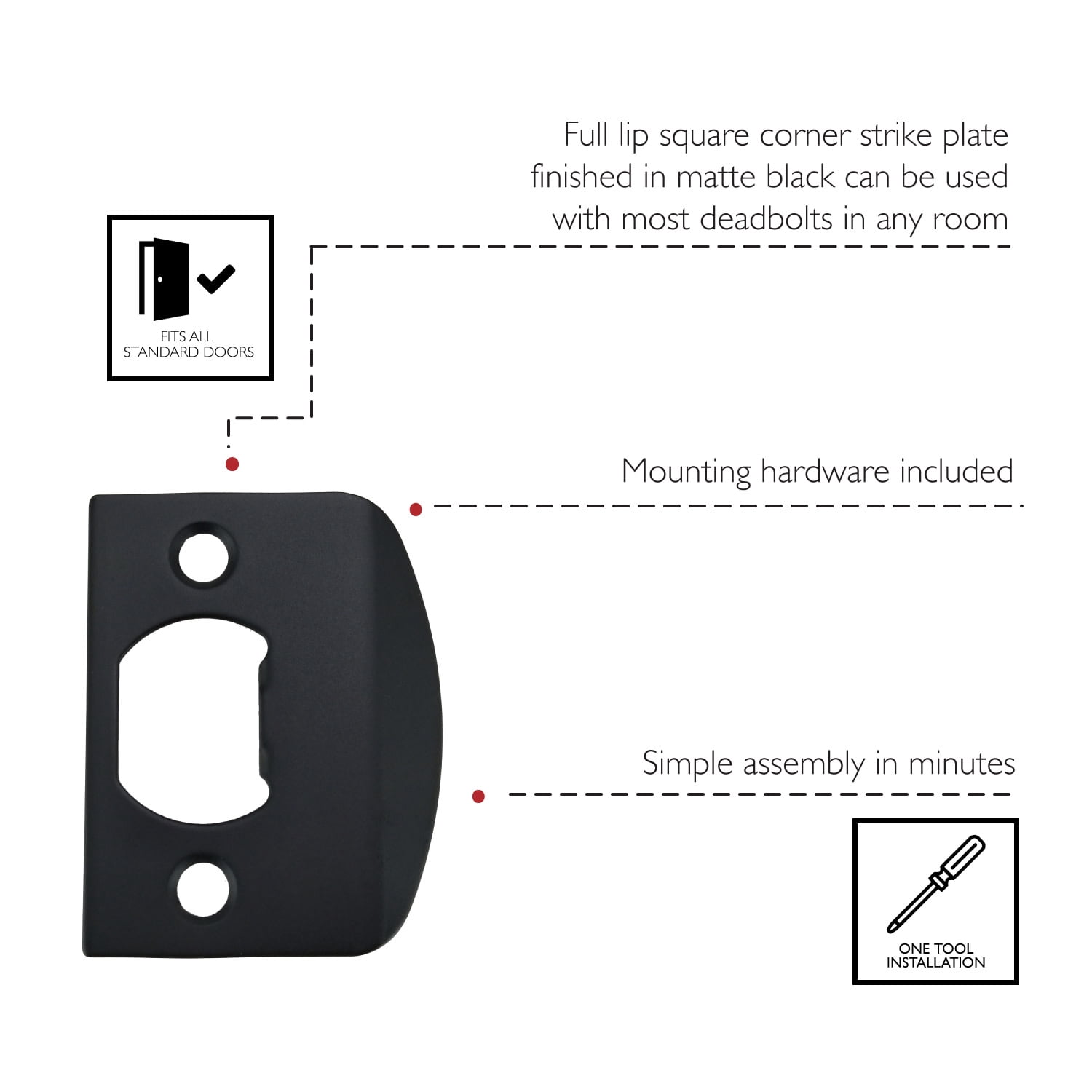 Design House 779348 Full Lip Square Corner Strike Plate Matte Black