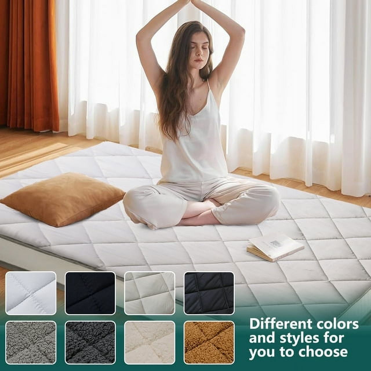 ABORON Futon Mattress , Padded Japanese Floor Mattress for Adults , Extra Thick Folding Sleeping Pad with Bandage and Storage Bag