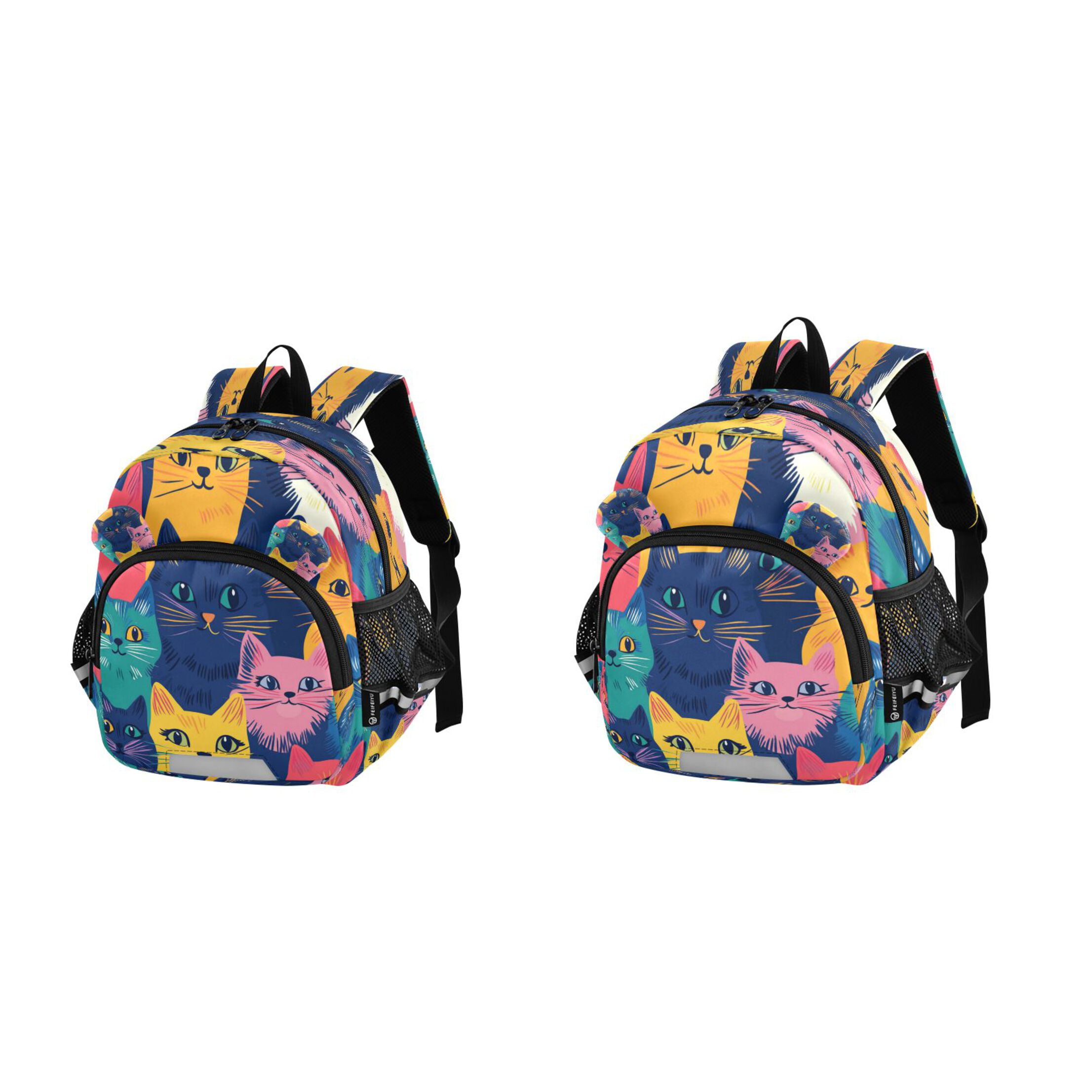 RMDQTR Adorable Ear-Print Backpack with Reflective Strip and Anti-Lost Leash Adjustable Shoulder Straps Mini Travel Backpack Cute Colorful Cats Pattern