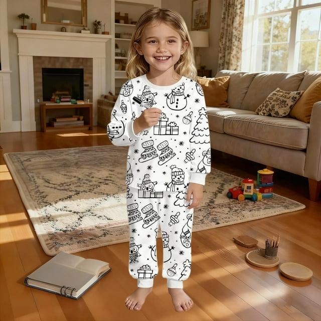 Conjuntos de blusas y camisas de cuello redondo y manga larga para niños, conjunto de dos piezas informal de manga larga con estampado a color y dibujo a mano DIY con cintura elástica, conjunto de pol