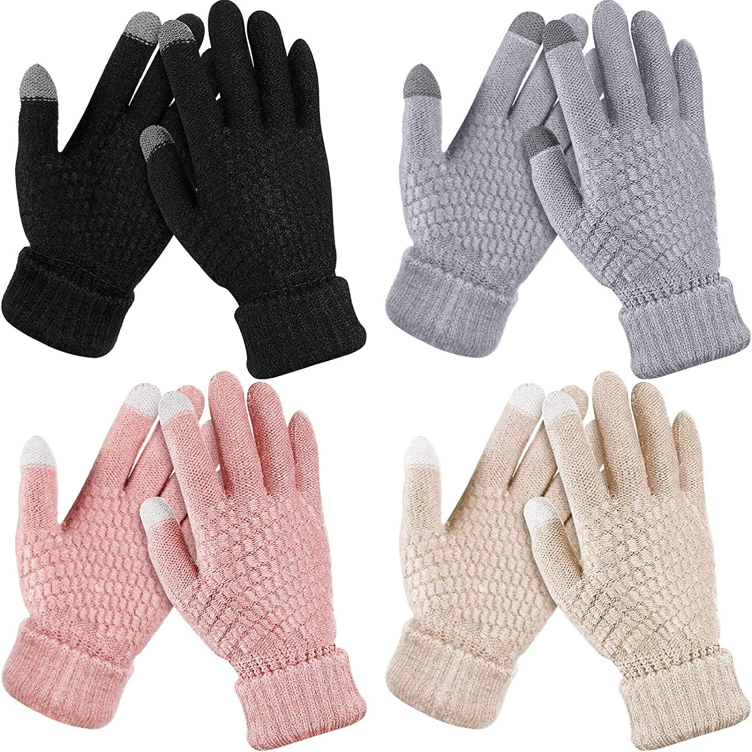 Winter Knit Warm Thicken Gloves Texting Thermal Fleece Wool Lined Touch Screen 