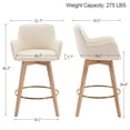 thumbnail image 4 of Zesthouse 26.6" Swivel Counter Height Bar Stools Set of 2, Upholstered Linen Barstool with Curved Back and Wood Legs, Mid Century Modern Counter Height Chairs for Pub Kitchen Island, Beige, 4 of 11