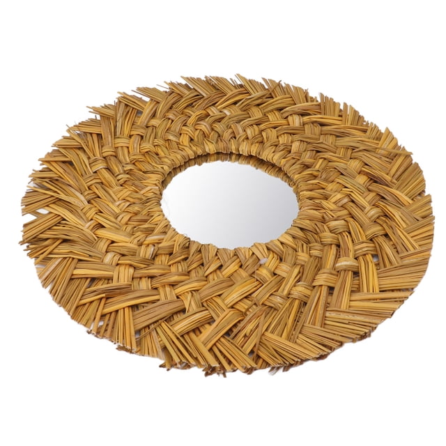 Espejo De Pared De Tejido De Paja, Espejo Colgante Hermoso Retro, Espejo Colgante De Pared Tejida Para Dormitorio, Sala De Estar, , Cocina