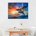 thumbnail image 2 of JRXY  Canvas Print Wall Art Dolphin Duo with Sunset Ocean Horizon Nature Wilderness Photography Modern Art Rustic Scenic Colorful Multicolor for Living Room, Bedroom, Office 16x12in, 2 of 4