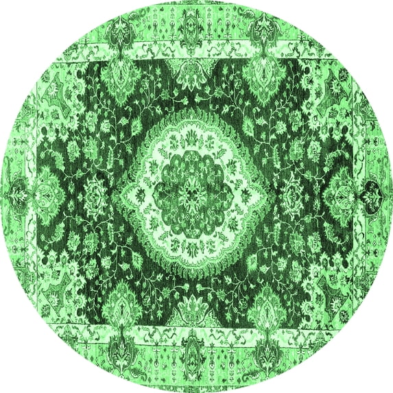 Ahgly Company Indoor Round Abstract Emerald Green Modern Area Rugs, 7' Round