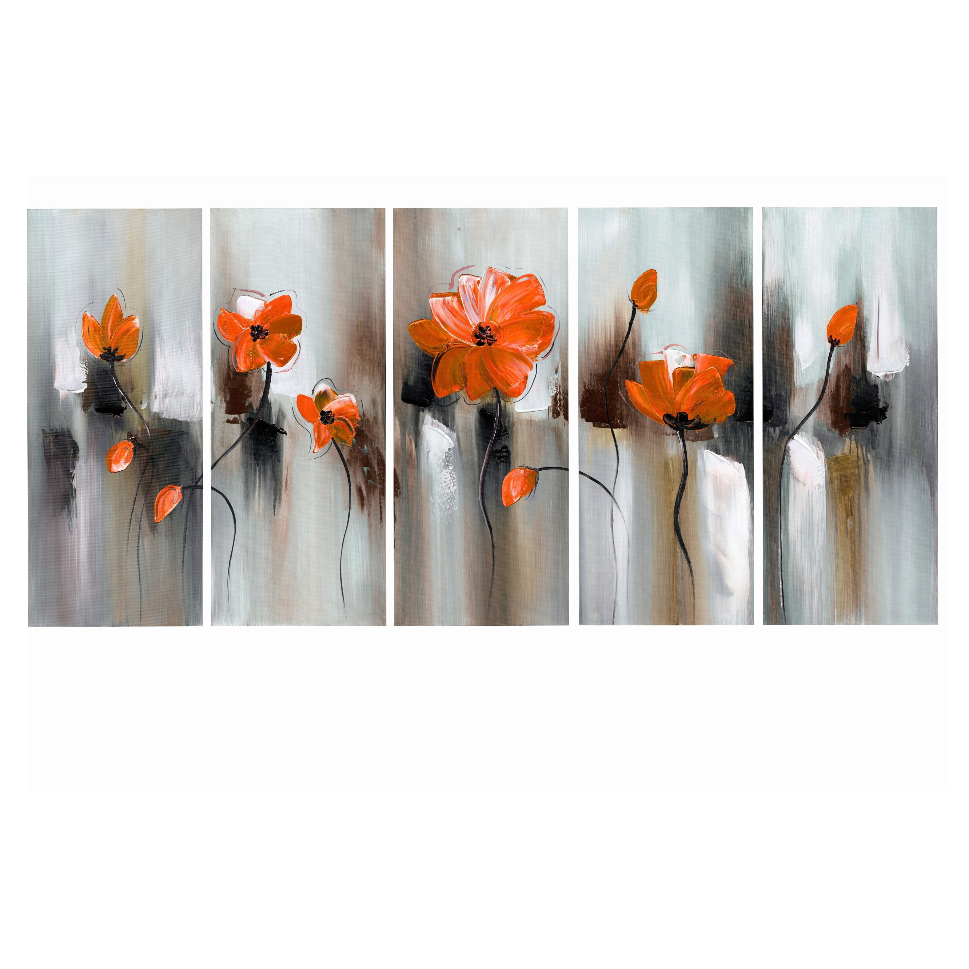 Design Art Modern Flower Art, Gallery Wrapped Canvas, 5 Pieces, 60" x 28"