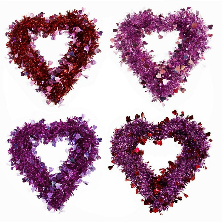 Valentine Heart Wreaths, Tinsel Heart Shaped Wreaths with Foil Hearts  Hanging Valentine's Day Wreaths Decorations for Wedding Birthday Party Front  Door Wall Window Mantel Decor 