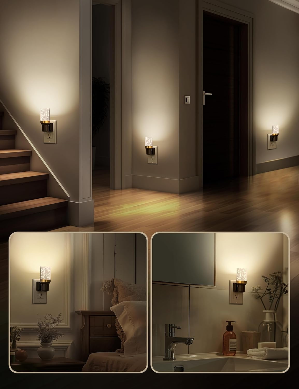 RGHJAR-LED Night Lights Plug into Wall, Modern Decorative Design Nightlights Plug in, Adjustable Brightness, Dimmable Night Light, Perfect for Adults' Bedroom, Hallway, Bathroom,Warm White