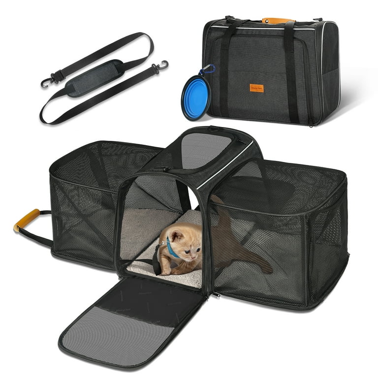 Airline Approved Pet Dog Cat Soft Sided Carrier 2 Side Expandable  Collapsible Cat Carrier Travel Outdoor Use 