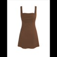thumbnail image 3 of Vestido Corto Ajustado con Escote Cuadrado y Fruncido para Mujer, Ideal para Salir, Fiestas de Verano y Discotecas Marrón Oscuro M, 3 of 10