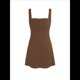 thumbnail image 3 of Vestido Corto Ajustado con Escote Cuadrado y Fruncido para Mujer, Ideal para Salir, Fiestas de Verano y Discotecas Marrón Oscuro S, 3 of 10