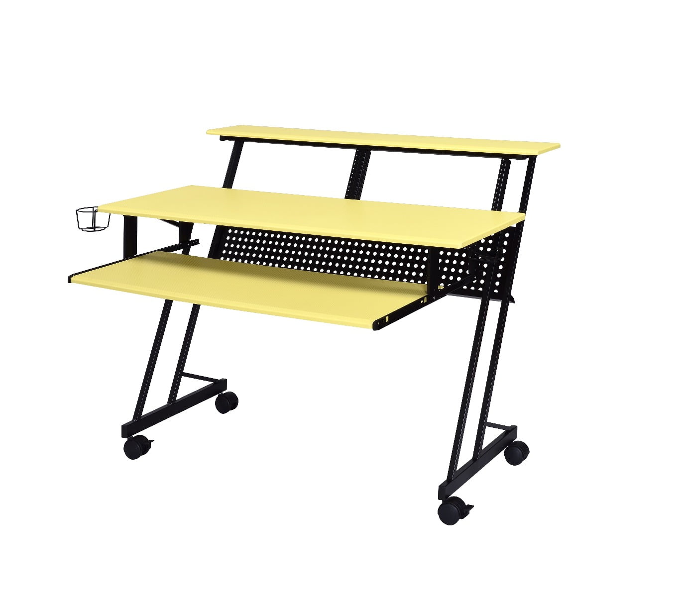 Studio 53'' Yellow Wood Desk with Cup Holder & Keyboard Tray