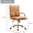 thumbnail image 2 of Leather Home Office Desk Chairs Comfy Office Chair, Mid-Back Adjustable Swivel Computer Chair with Golden Legs and Arms, Modern Upholstered Task Chair with Wheels, Camel, 2 of 18