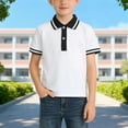 thumbnail image 2 of UAMVSH Boys Lightweight Golf Shirts Color Block Button Lapel Tops Children Comfy Cotton Short Sleeve T-Shirt Cute Summer Clothes, 2 of 4