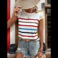 thumbnail image 4 of Camiseta de Verano con Cuello Redondo, Estampado de Rayas y Volantes de Encaje y Mangas para Mujer L, 4 of 7