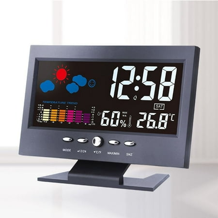

PENGXIANG Digital Thermometer Hygrometer Weather Station Alarm Clock Temperature Gauge Colorful LCD Calendar Voice-activated