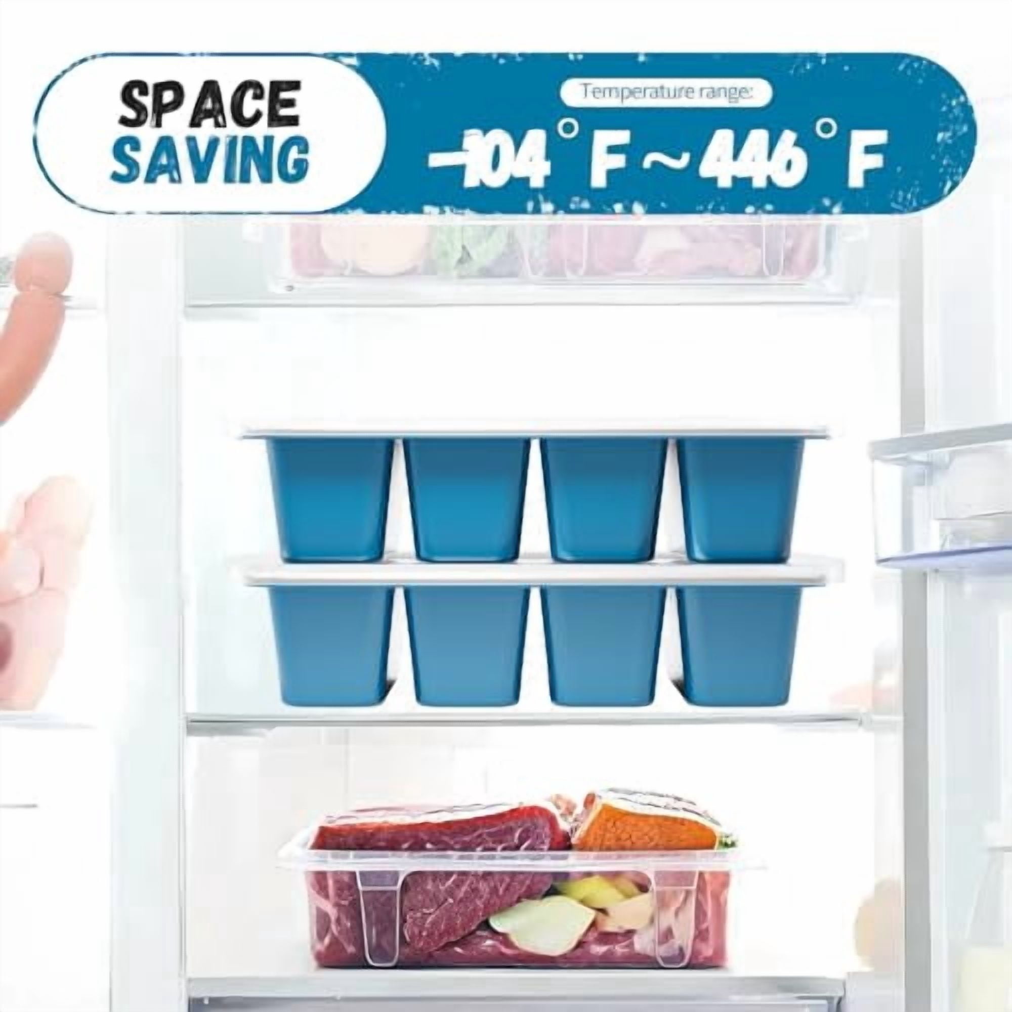 Jumbo Silicone Freezer Tray with Lid, 8 Large 1-Cup Soup Freezer Molds, Meal Prep Soup Containers, Ice Cube Tray for Storing Leftovers, Sauces, Lasagna, 2-Pack