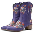 thumbnail image 2 of YLYL Cowboy Boots for Women Ankle Cowgirl Boots Western Flower Embroidered Square Toe Heel Stitched Retro Boots, 2 of 7