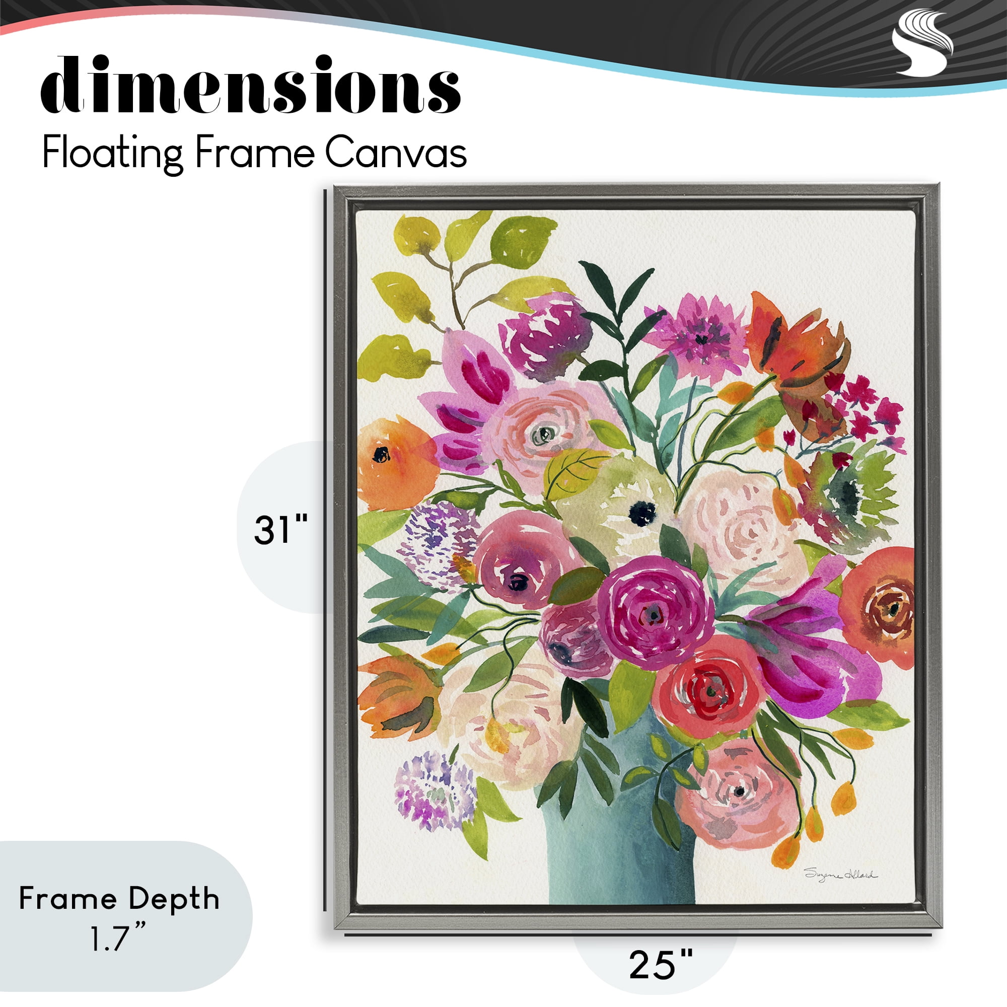 Stupell Industries Jewel Of Summer Bouquet Gray Framed Floater Canvas Wall Art, design by Suzanne Allard
