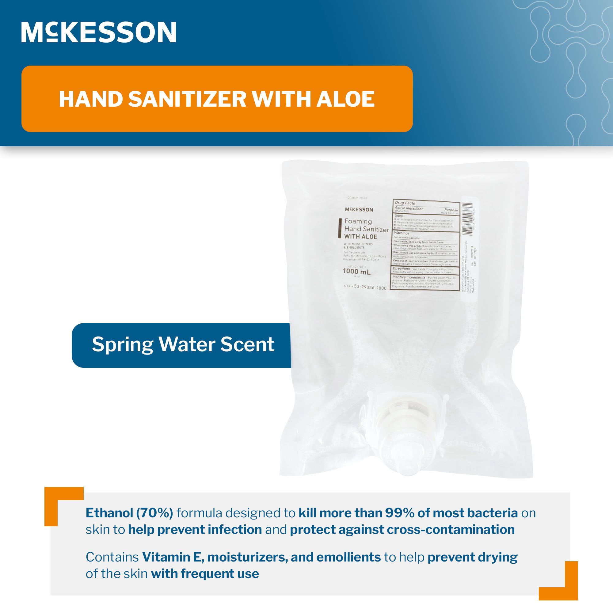 McKesson Foaming Hand Sanitizer with Aloe, Ethyl Alcohol Gel Dispenser Refill Bag, 34 oz, 1 Count, 1 Pack