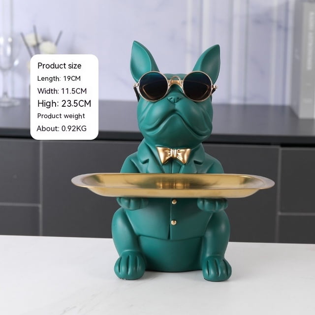 Bandeja de almacenamiento de escritorio de Bulldog, estatua, alcancía, almacenamiento, escultura de Animal, decoración de mesa, multifunción (verde)