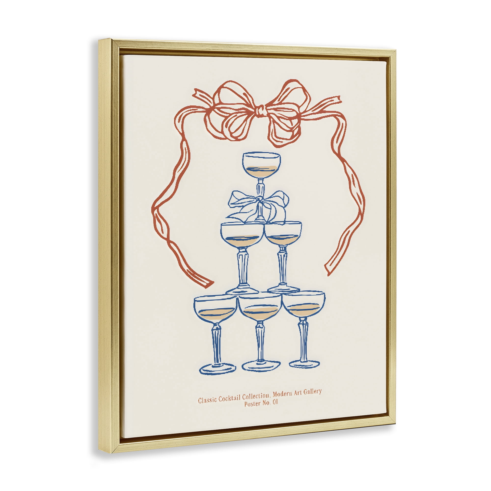 Stupell Industries Classic Cocktail Tower Gold Framed Floater Canvas Wall Art, design by The Prints Vibe