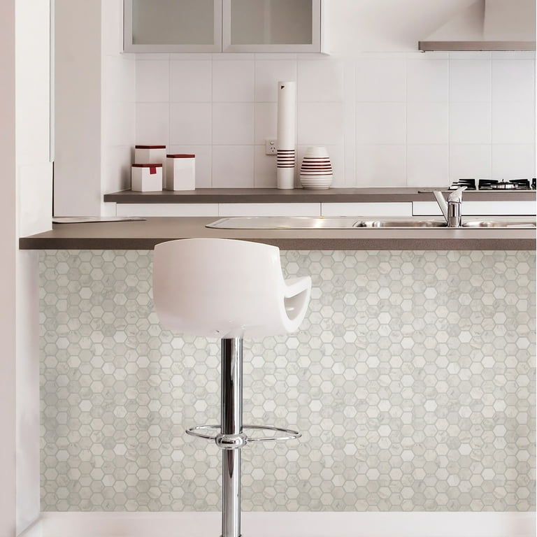 InHome Hexagon Marble 10 in. x 10 in. Peel and Stick Resin Backsplash Tiles (4-Pack) InHome Hexagon Marble 10 in. x 10 in. Peel and Stick Resin Backsplash Tiles (4-Pack)