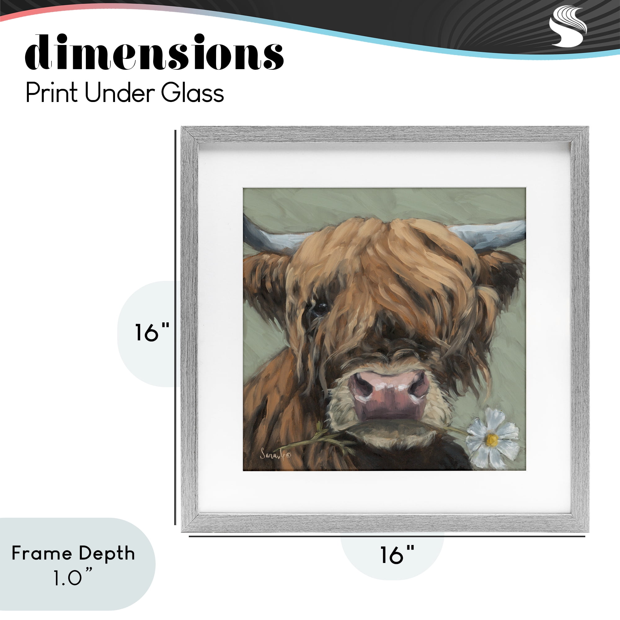 Stupell Industries Blossom Babe Cattle Gray Framed Print Under Glass, design by Sara G. Designs