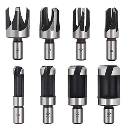 

Egebert 8Pcs Wood Plug Cutter Drill Bit Set Carbon Steel Titanium Coated Woodworking Chamfer Drill Bits Straight and Tapered Taper 5/8 1/2 3/8 1/4 Cutting Tool