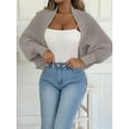 thumbnail image 4 of Women Open Front Ribbed Knit Crop Drop Shoulder Long Sleeve Solid Loose Fit Knitted Crop Cardigan Shrug Grey One size, 4 of 9