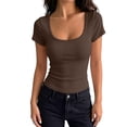 thumbnail image 2 of IYYVV Women's Short Sleeve Tops Summer Lace Trim Square Neck Slim Fitted Going Out Basic Tee Shirts Y2K Clothes 2026 Brown XL, 2 of 5