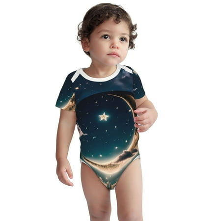 

Noikeo Artistic Starry Sky Moon Book for Baby Unisex-Baby Short Sleeve Bodysuits One-Piece for Infant Baby Boys & Girls Baby Romper with Snap Closure Baby Clothes for Daily Wear-3 Months