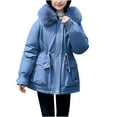 thumbnail image 2 of Bovxnpu Winter Coats for Women, Women's Down Jackets Fall Winter Large Collared Short Down Cotton Fleece Lined Thickened Coat with Raglan Sleeve Long Sleeve Warm Winter Clothing, 2 of 6