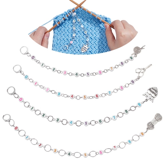 4 Pcs Knit-Themed Knitting Row Counter Chains 0-9 Number Beads Row Counter Chains Accessories with Iron Linking Ring